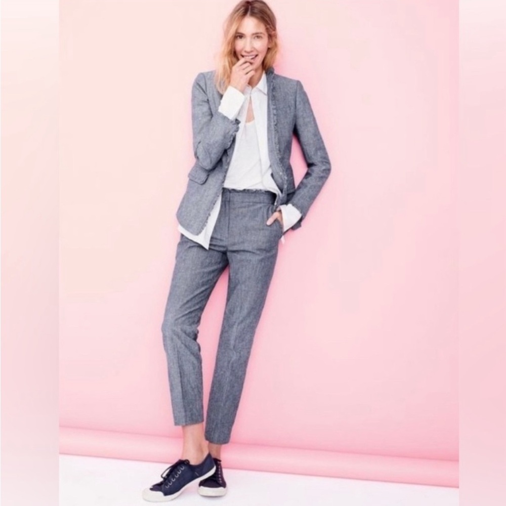 J. Crew Regent Ruffle Chambray Blazer and Cropped Pant